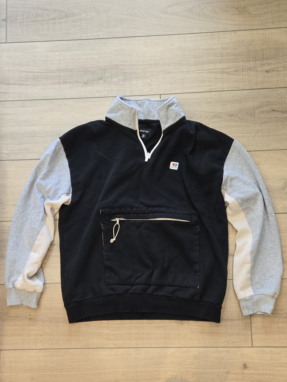 Brixton Black Pullover with Light Gray Sleeves and Cream Trim